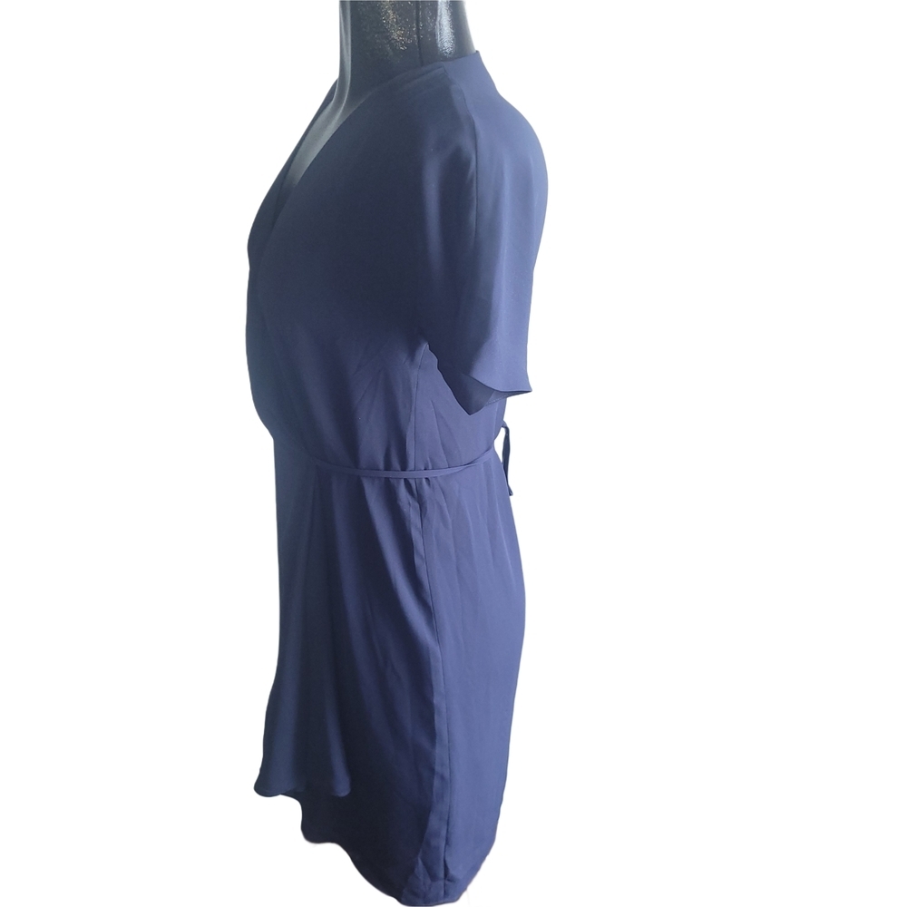 Aritzia's Babaton Navy Blue Wallace Short Sleeve Wrap Style Midi Dress XS - Picture 6 of 8
